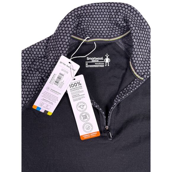 Smartwool Base Layer Thermal Merino Quarter Zip Women's Medium Black Grey Dot - Picture 4 of 9